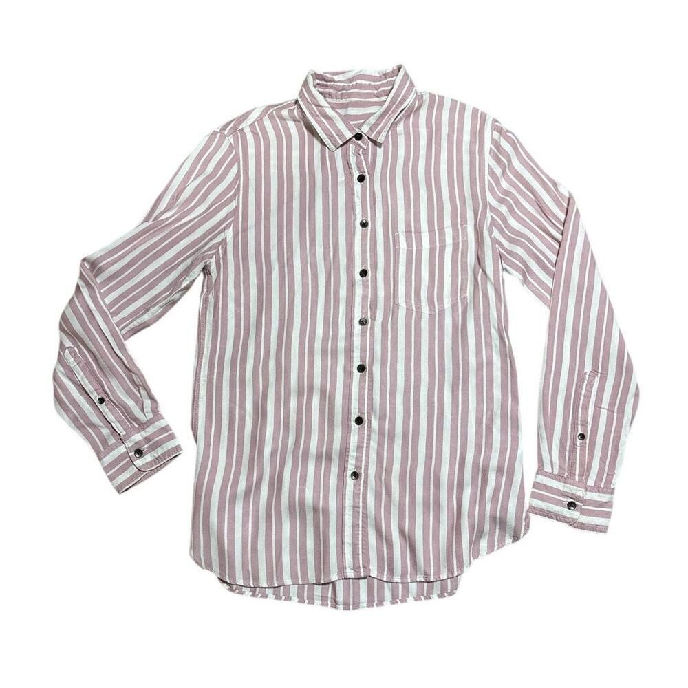 JACHS Girlfriend Mauve Pink White Stripe Rayon Button Down Shirt
